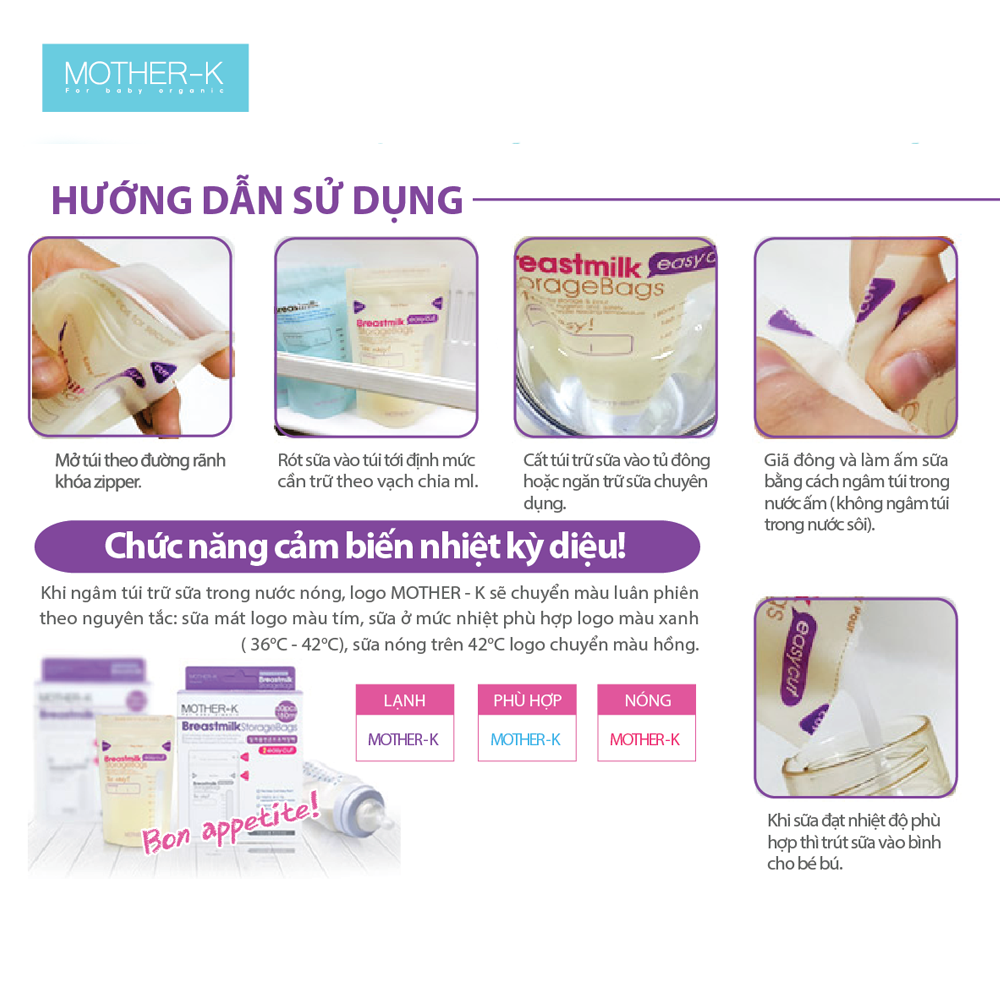 Túi trữ sữa cảm biến nhiệt miệng cắt Mother-K(30c) KM13066