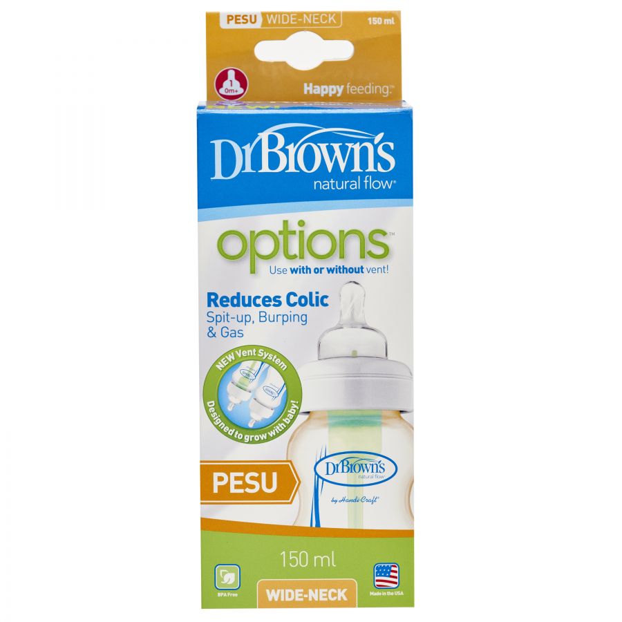 Bình sữa Dr Brown's nhựa PESU cổ thường options hồng (150ml)