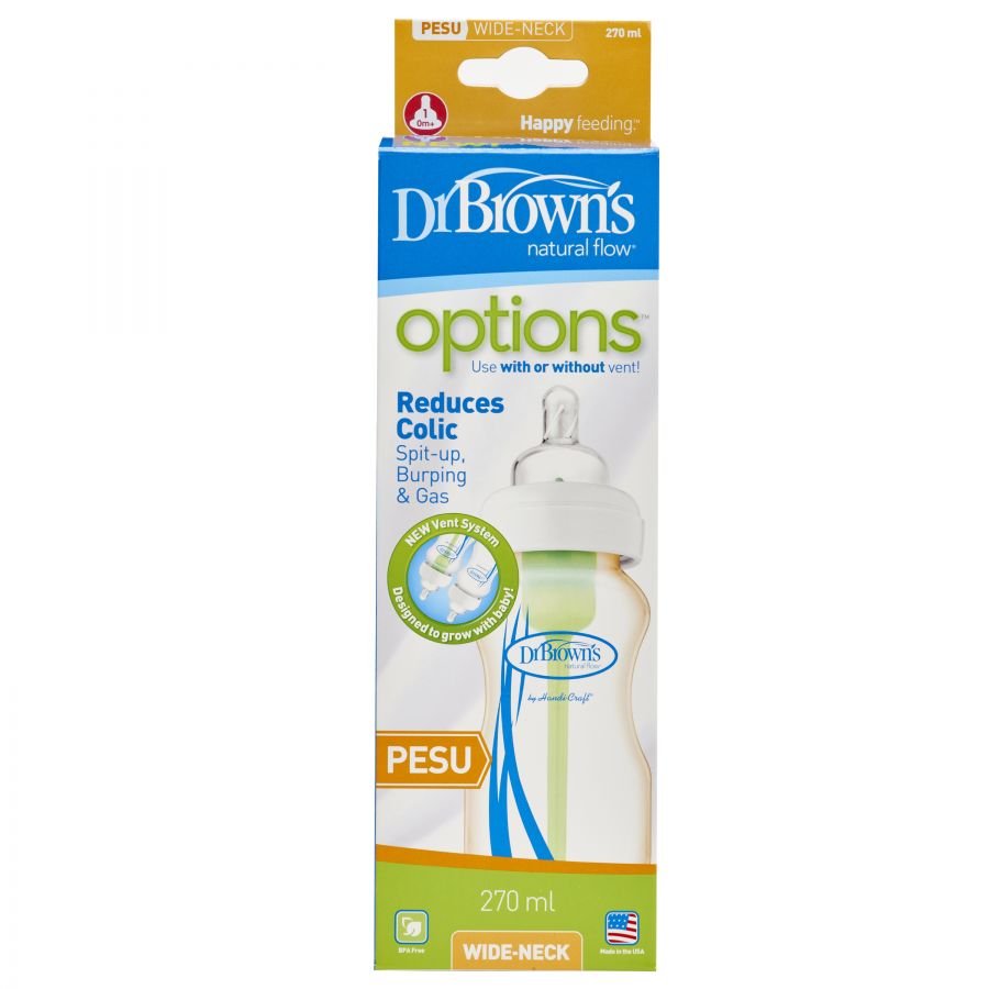 Bình sữa Dr Brown's nhựa PESU cổ rộng options (270ml)