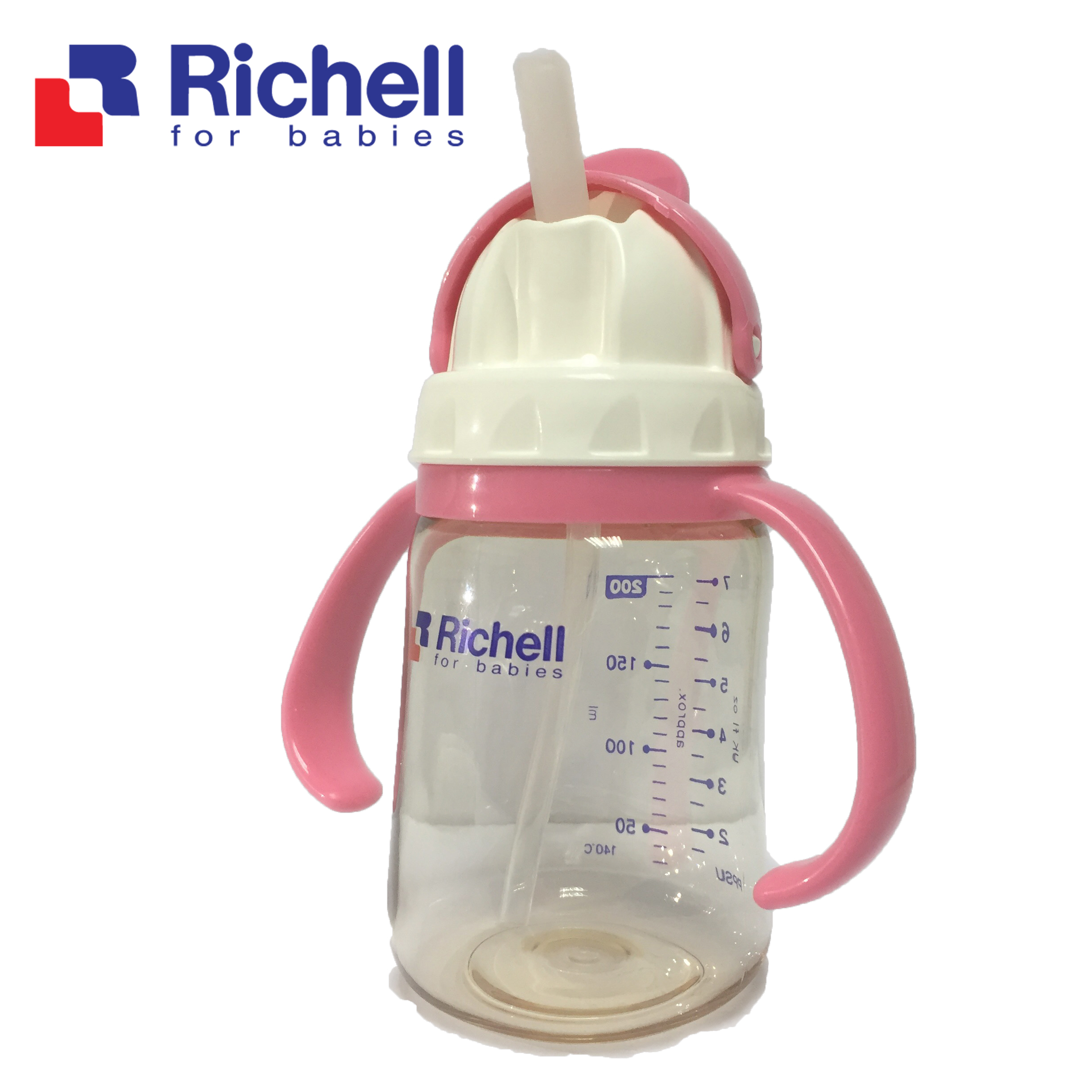 Bình ống hút PPSU Richell (200ml)(hồng) RC99124