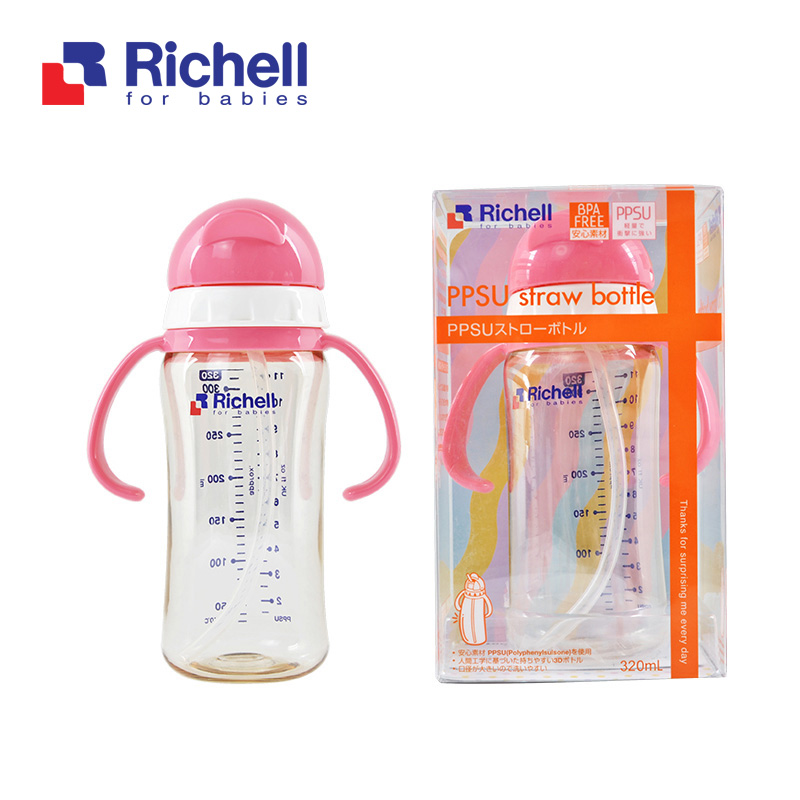 Bình ống hút PPSU Richell 320ml (hồng) RC99130