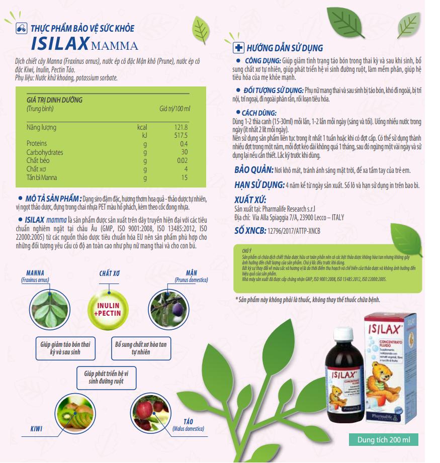 Siro hỗ trợ tiêu hóa chống táo bón Isilax Bimbi 200ml (6m+)