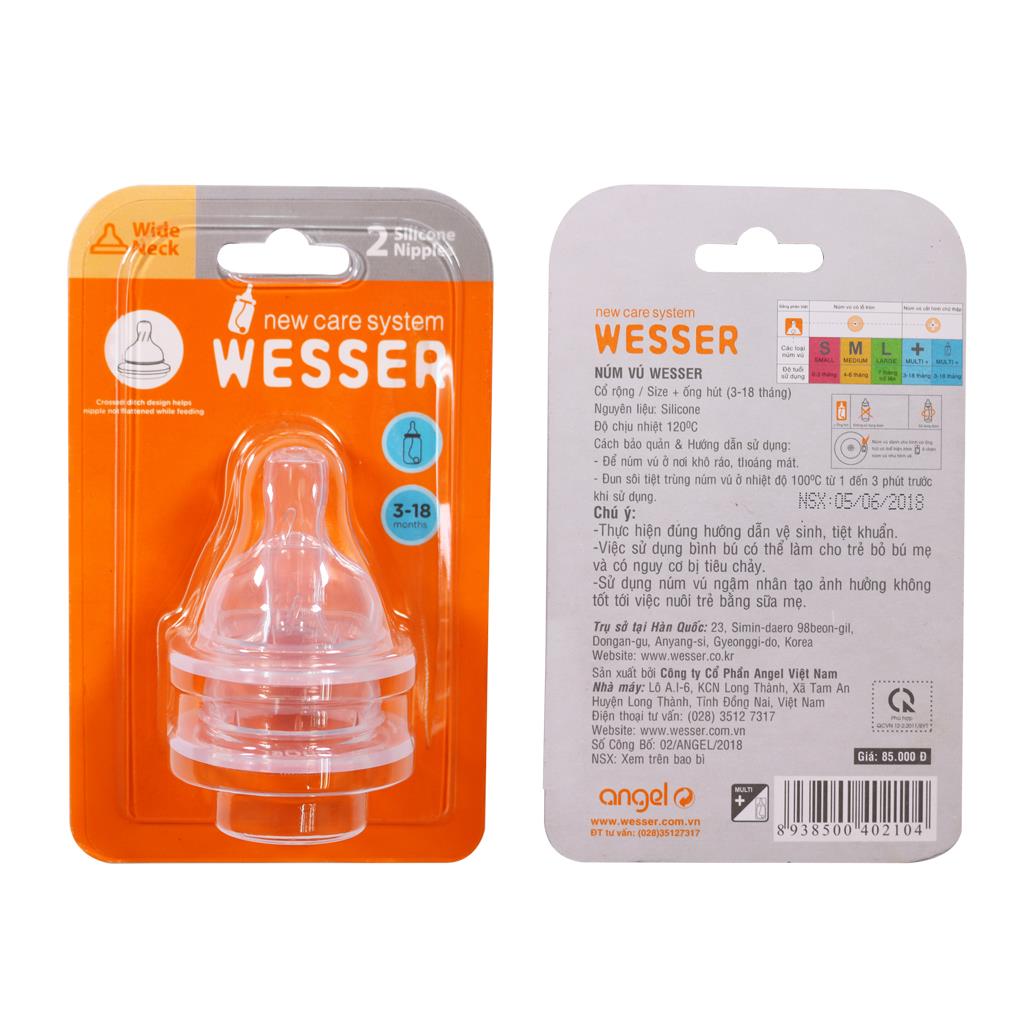 Núm ty Wesser cổ rộng size + cho bình ống hút (3m-18m)