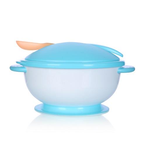 Bát ăn dặm chống đổ Upass có nắp, thìa cảm ứng nhịêt (xanh) (4m+)