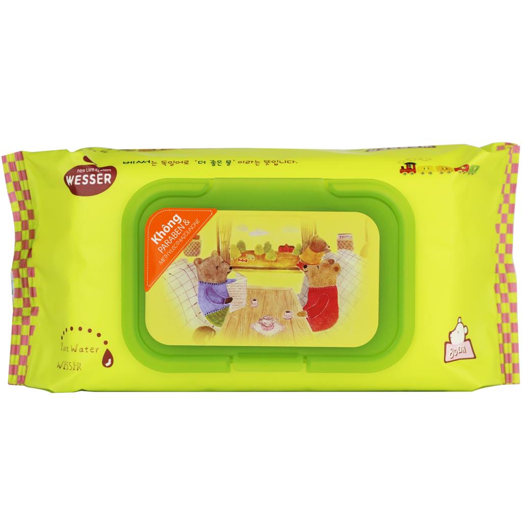 Khăn ướt Wesser 80 tờ có nắp - màu xanh