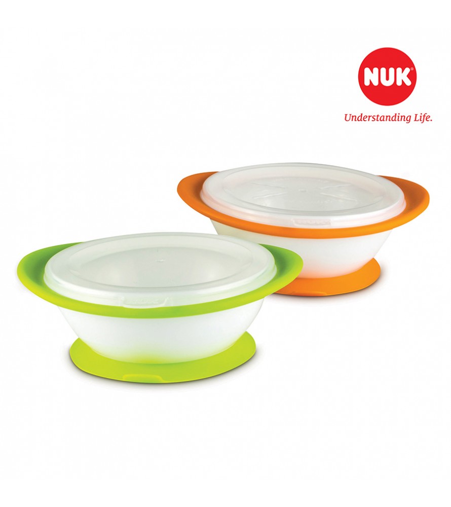 Bộ 2 bát ăn NUK chống đổ có nắp