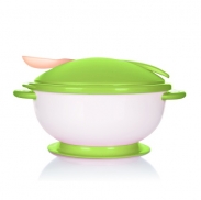 Bát ăn dặm chống đổ Upass có nắp, thìa (xanh lá) (4m+)