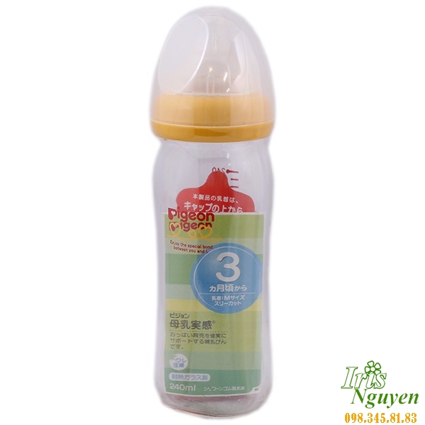 Bình sữa thủy tinh Pigeon cổ rộng số 3 240ml