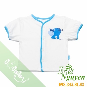 Áo cài giữa lullaby tay ngắn trắng viền từ 3 đến 6 tháng
