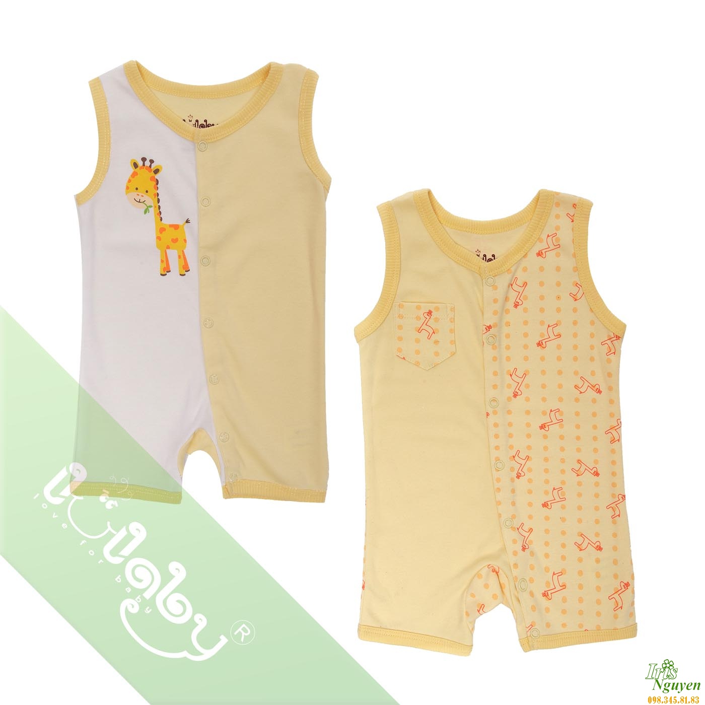 Set liền quần cộc bé trai vàng Lullaby