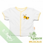 Áo cài giữa tay ngắn trắng viền  vàng Lullaby